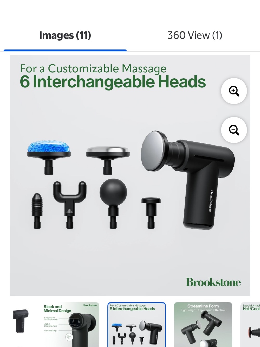 Brookstone Black Percussion Massage Gun with Six Interchangeable Heads - Picture 3 of 3
